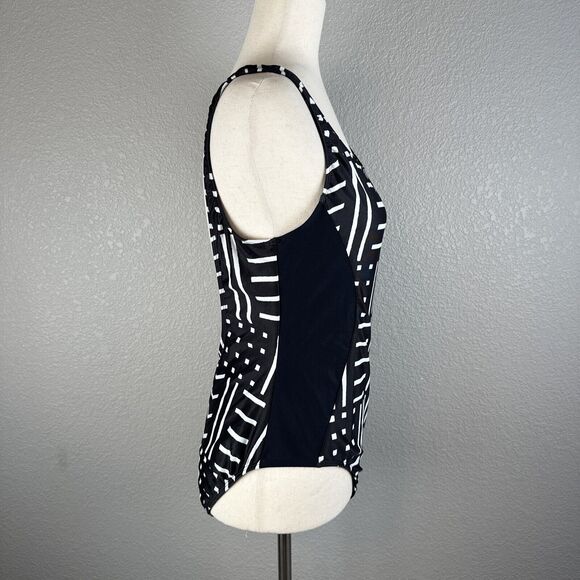 Madewell x Giejo Scoop Neck One Piece Swimsuit Size Large Black White Low Back - Picture 5 of 7